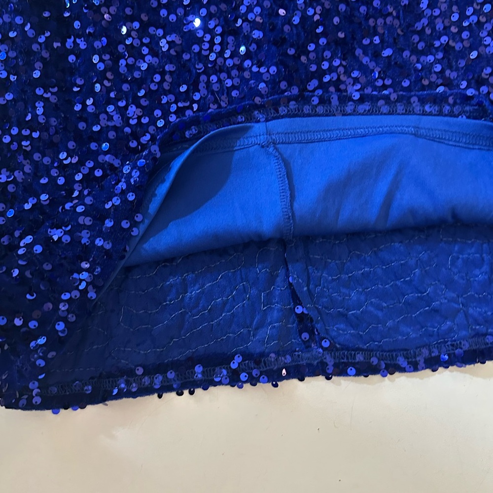 Lulus Royal Blue Elevated Dazzle Velvet Sequin Fringe Halter Mini Dress NWT L - Picture 12 of 16